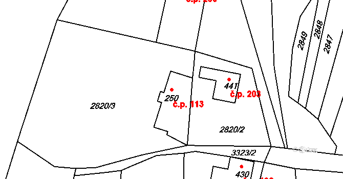 Valašská Polanka 113 na parcele st. 250 v KÚ Valašská Polanka, Katastrální mapa