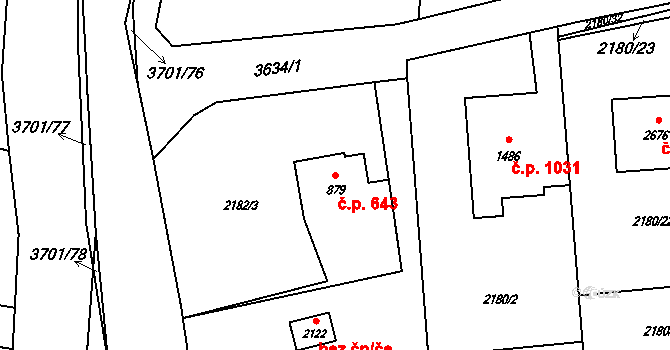 Rožnov pod Radhoštěm 643 na parcele st. 879 v KÚ Rožnov pod Radhoštěm, Katastrální mapa