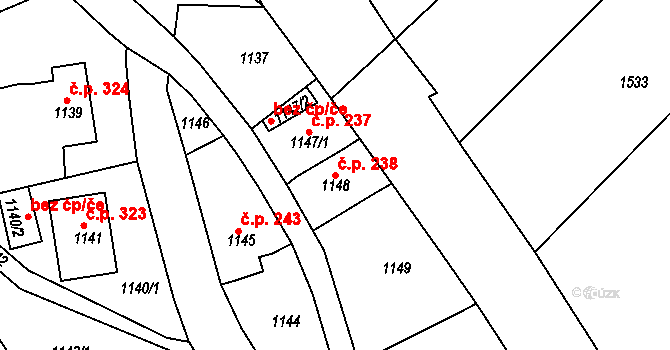 Neštěmice 238, Ústí nad Labem na parcele st. 1148/1 v KÚ Neštěmice, Katastrální mapa