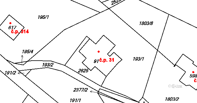 Hnátnice 31 na parcele st. 91 v KÚ Hnátnice, Katastrální mapa