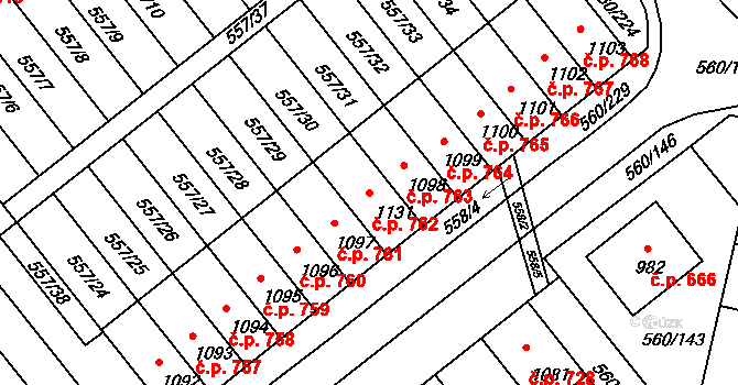 Podklášteří 762, Třebíč na parcele st. 1131 v KÚ Podklášteří, Katastrální mapa