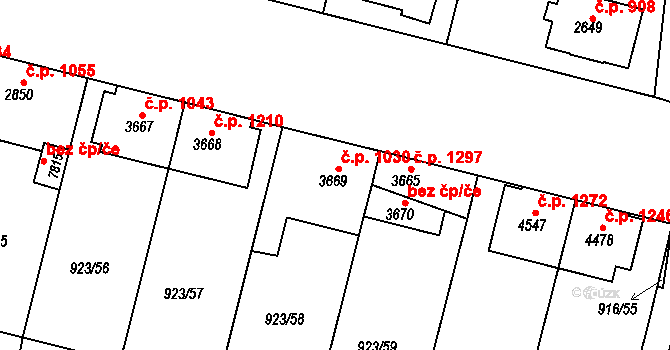 Horka-Domky 1030, Třebíč na parcele st. 3669 v KÚ Třebíč, Katastrální mapa