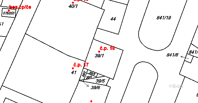 Klokoty 18, Tábor na parcele st. 39/1 v KÚ Klokoty, Katastrální mapa