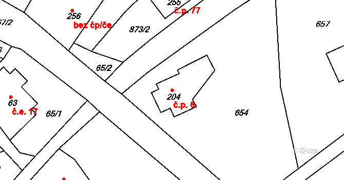 Jirkov 6, Železný Brod na parcele st. 204 v KÚ Jirkov u Železného Brodu, Katastrální mapa
