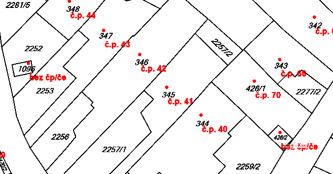 Pecínov 41, Nové Strašecí na parcele st. 345 v KÚ Nové Strašecí, Katastrální mapa