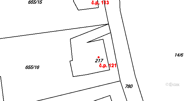 Horní Poustevna 121, Dolní Poustevna na parcele st. 217 v KÚ Horní Poustevna, Katastrální mapa