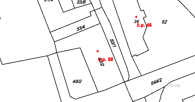 Ještětice 58, Solnice na parcele st. 33/2 v KÚ Ještětice, Katastrální mapa