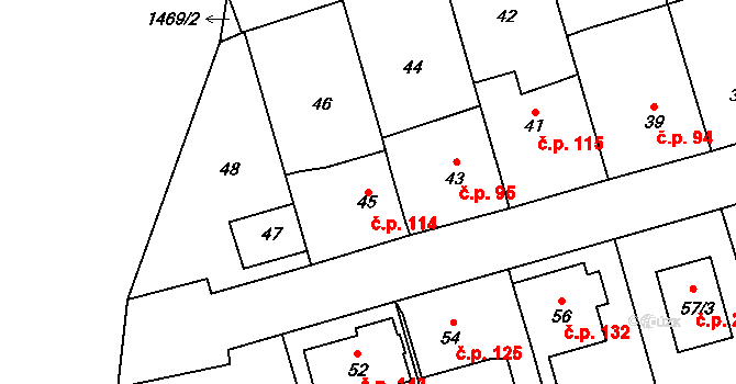 Šeberov 114, Praha na parcele st. 45 v KÚ Šeberov, Katastrální mapa