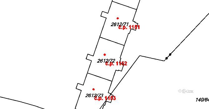 Braník 1152, Praha na parcele st. 2612/72 v KÚ Braník, Katastrální mapa