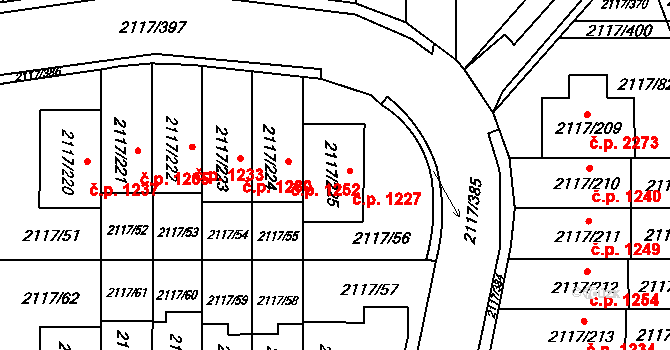 Chodov 1227, Praha na parcele st. 2117/225 v KÚ Chodov, Katastrální mapa