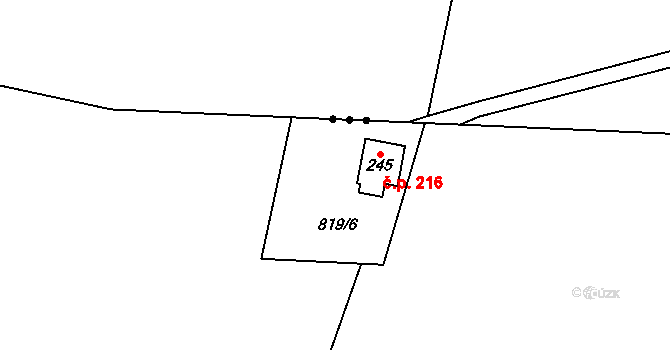 Černý Důl 216 na parcele st. 245 v KÚ Černý Důl, Katastrální mapa