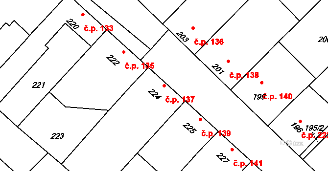 Jevišovka 137 na parcele st. 224 v KÚ Jevišovka, Katastrální mapa