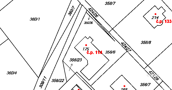 Dříteč 114 na parcele st. 175 v KÚ Dříteč, Katastrální mapa