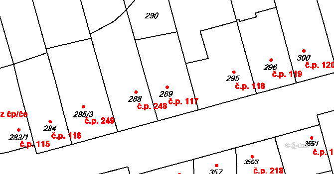 Nemilany 117, Olomouc na parcele st. 289 v KÚ Nemilany, Katastrální mapa