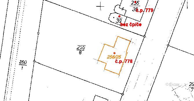 Poděbrady II 778, Poděbrady na parcele st. 256/25 v KÚ Poděbrady, Katastrální mapa