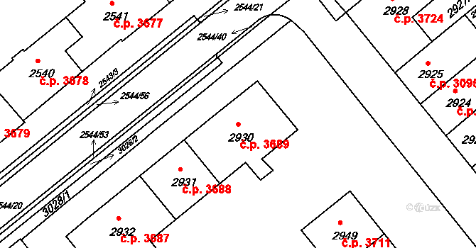 Chomutov 3689 na parcele st. 2930 v KÚ Chomutov II, Katastrální mapa