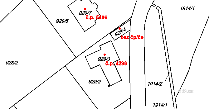 Chomutov 4296 na parcele st. 929/3 v KÚ Chomutov I, Katastrální mapa