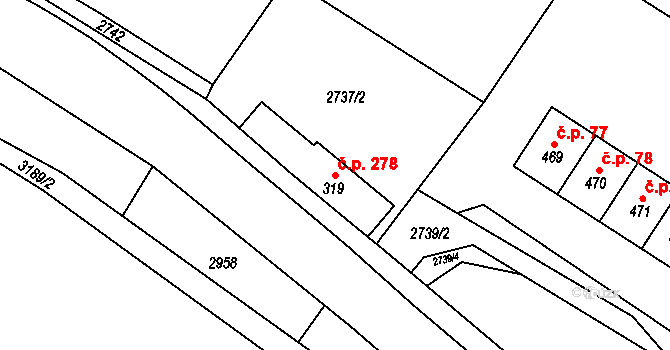 Chotěvice 278 na parcele st. 319 v KÚ Chotěvice, Katastrální mapa