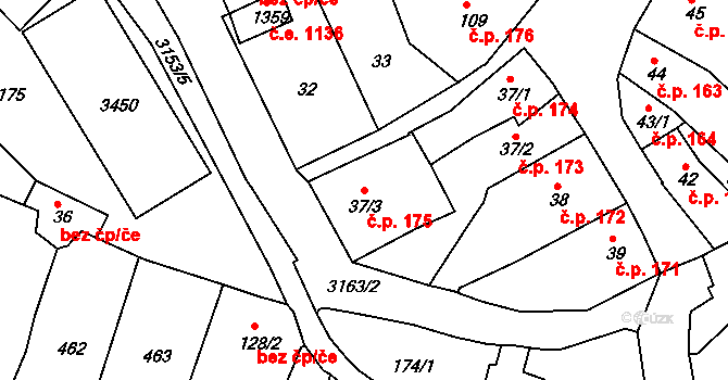 Ivančice 175 na parcele st. 37/3 v KÚ Ivančice, Katastrální mapa