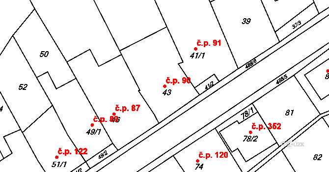 Kanice 90 na parcele st. 43 v KÚ Kanice, Katastrální mapa