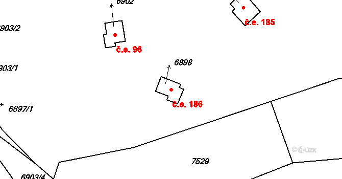 Střelice 186 na parcele st. 6898 v KÚ Střelice u Brna, Katastrální mapa
