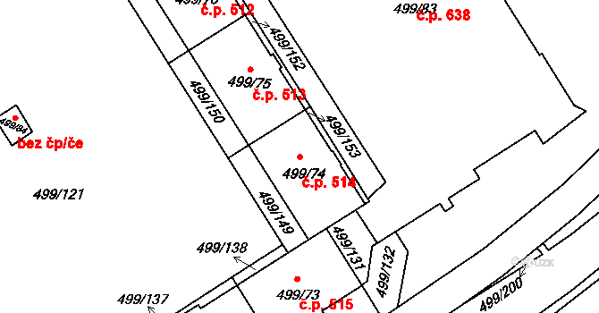 Ráj 514, Karviná na parcele st. 499/74 v KÚ Ráj, Katastrální mapa