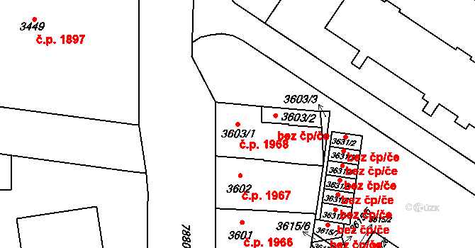 Prostějov 1968 na parcele st. 3603/1 v KÚ Prostějov, Katastrální mapa