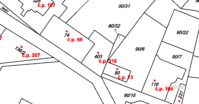 Chvatěruby 215 na parcele st. 403 v KÚ Chvatěruby, Katastrální mapa
