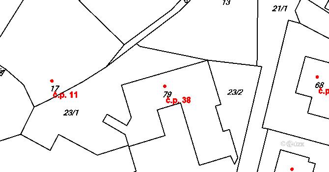Svinčice 38, Lužice na parcele st. 79 v KÚ Svinčice, Katastrální mapa