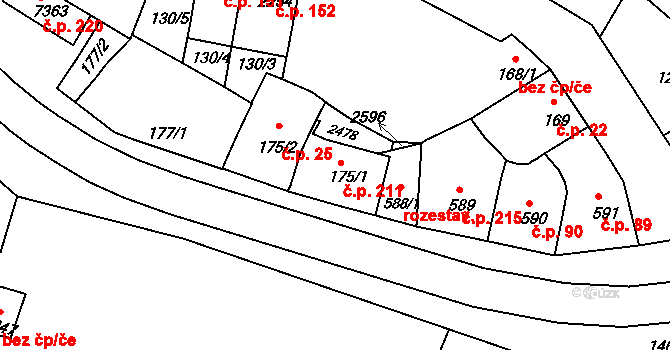 Jejkov 211, Třebíč na parcele st. 175/1 v KÚ Třebíč, Katastrální mapa