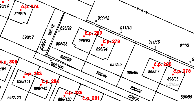 Babice u Rosic 279 na parcele st. 896/94 v KÚ Babice u Rosic, Katastrální mapa