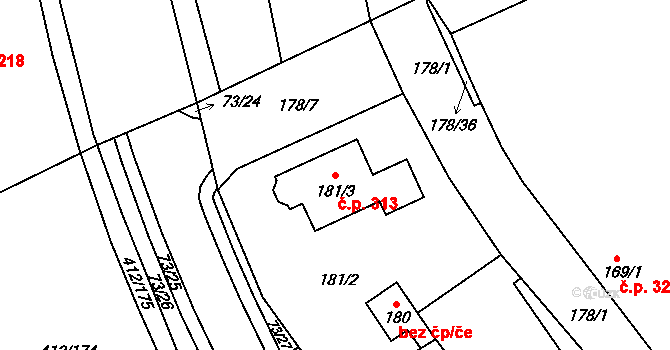 Křeslice 313, Praha na parcele st. 181/3 v KÚ Křeslice, Katastrální mapa