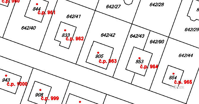 Bašť 963 na parcele st. 905 v KÚ Bašť, Katastrální mapa