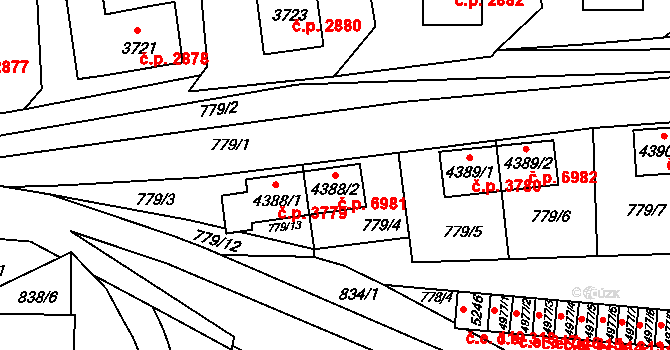 Zlín 6981 na parcele st. 4388/2 v KÚ Zlín, Katastrální mapa