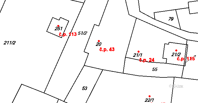 Chotýšany 43 na parcele st. 20 v KÚ Chotýšany, Katastrální mapa