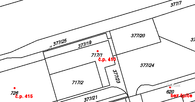 Louky 410, Zlín na parcele st. 717/1 v KÚ Louky nad Dřevnicí, Katastrální mapa