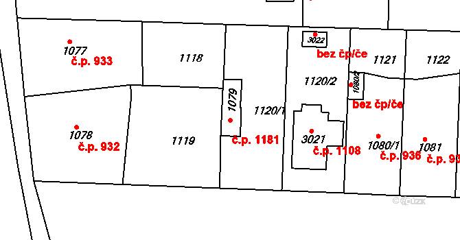 Slezské Předměstí 1181, Hradec Králové na parcele st. 1079 v KÚ Slezské Předměstí, Katastrální mapa