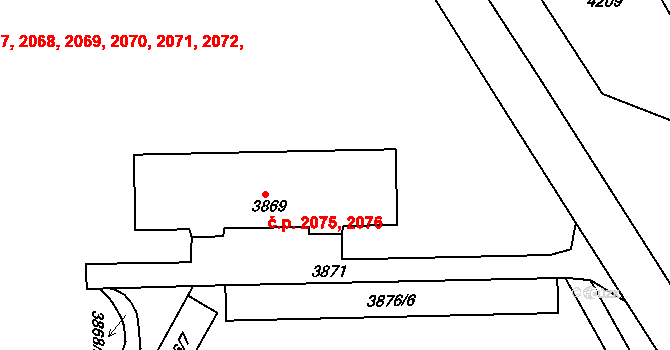 Žďár nad Sázavou 4 2075,2076, Žďár nad Sázavou na parcele st. 3869 v KÚ Město Žďár, Katastrální mapa