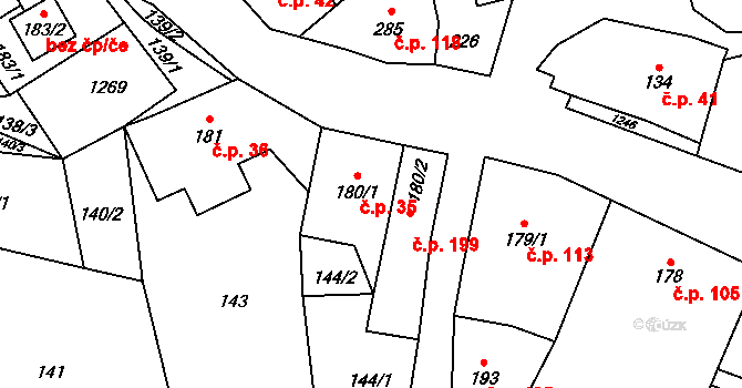 Svratka 35 na parcele st. 180/1 v KÚ Svratka, Katastrální mapa