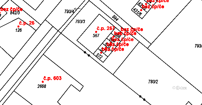 Turnov 38874245 na parcele st. 572 v KÚ Daliměřice, Katastrální mapa