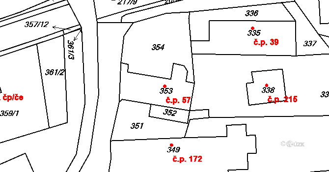 Zádveřice 57, Zádveřice-Raková na parcele st. 353 v KÚ Zádveřice, Katastrální mapa