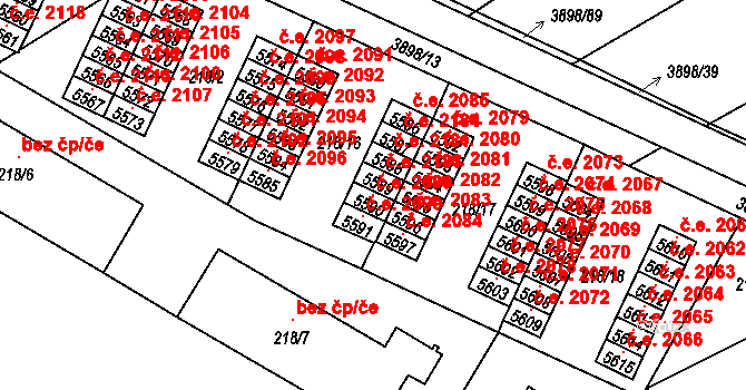 Řečkovice 2089, Brno na parcele st. 5590 v KÚ Řečkovice, Katastrální mapa