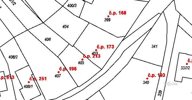 Želechovice nad Dřevnicí 173 na parcele st. 403 v KÚ Želechovice nad Dřevnicí, Katastrální mapa