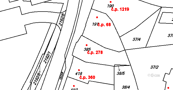 Malenovice 278, Zlín na parcele st. 385 v KÚ Malenovice u Zlína, Katastrální mapa