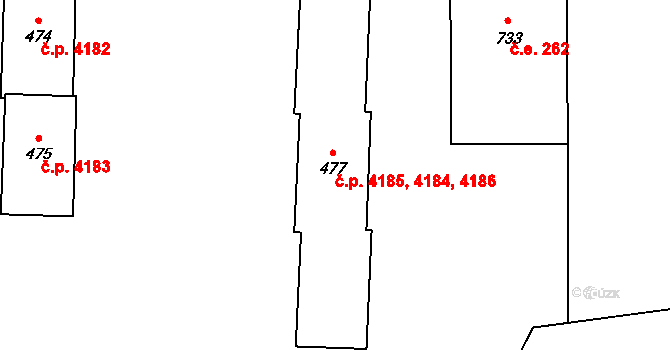 Příluky 4184,4185,4186, Zlín na parcele st. 477 v KÚ Příluky u Zlína, Katastrální mapa