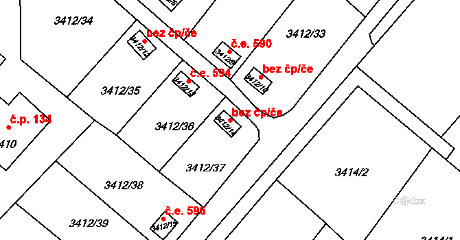 Orlová 43959245 na parcele st. 3412/14 v KÚ Horní Lutyně, Katastrální mapa
