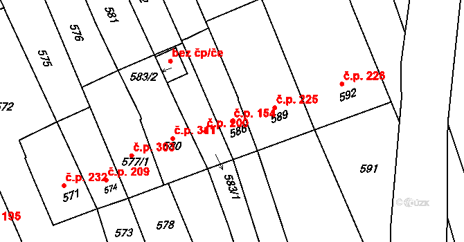 Kobeřice u Brna 154 na parcele st. 586 v KÚ Kobeřice u Brna, Katastrální mapa