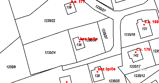 Chroboly 46152245 na parcele st. 136 v KÚ Leptač, Katastrální mapa