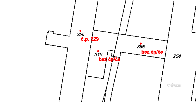 Úpice 46169245 na parcele st. 310 v KÚ Radeč, Katastrální mapa