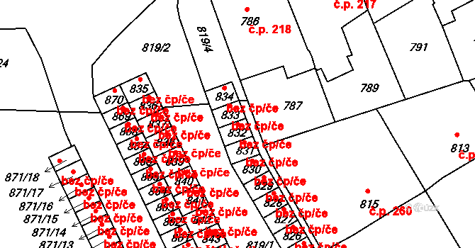 Třešť 49456245 na parcele st. 832 v KÚ Třešť, Katastrální mapa